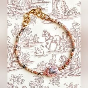 Natural Peruvian Pink Opal Beaded Necklace with Pink Opal Centerpiece